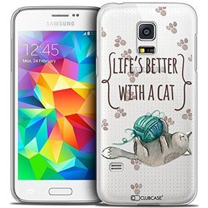 Caseink - Hoes beschermhoes voor Samsung Galaxy S5 Mini [Crystal HD collectie Quote Design Life's Better with a Cat - Rigide - Ultra dun - Gedrukt in Frankrijk]