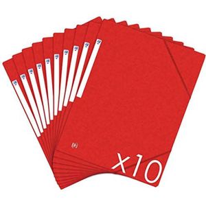 Oxford Topfile+ Kartonnen map, 3 flappen, A4, elastisch, rood, 10 stuks