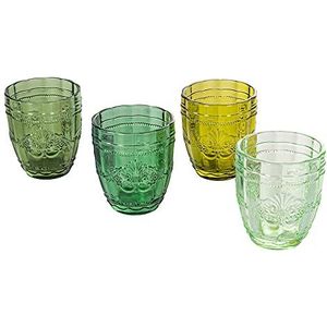 Villa d'Este Home Tivoli 5911614 Set 4 waterglazen 265 ml van transparant glas, geguillogeerd decor, Syrah Greenery