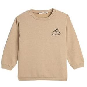 Koton Boys's Basic sweatshirt met lange mouwen en ronde hals, natuurgeprint, detail, zachte binnenkant, ecru(010), 5-6 Jaar