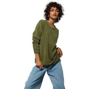 Kaporal, Damestrui, regular fit, lange mouwen, ronde hals, model Marka, kleur kaki, maat S, Kaki, S