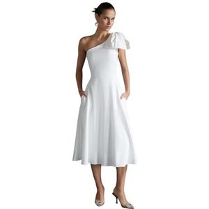 Trendyol Dames Dames Midi Skater Getailleerde Weven Jurk, Wit, 38