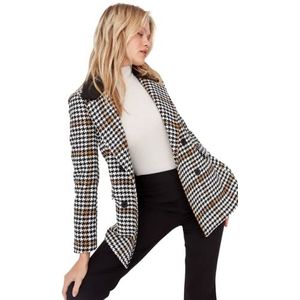 TRENDYOL Dames Dames Regular Dubbele rijen Plaid Geweven Stof Blazer Coat, Grijs, 36, Gray, 36