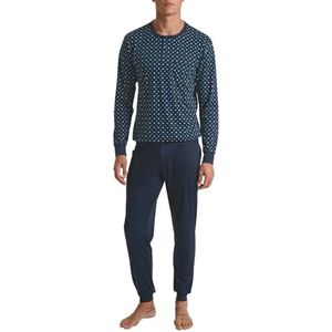 CALIDA Relax Choice Pyjama met manchetten, voor heren, van 100% Supima-katoen, met stof beklede elastische tailleband, blauw, 46/48