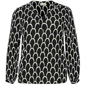 Kaffe Curve Plus-size damesblouse met lange mouwen, relaxed, pasvorm, V-hals, bedrukt, Zwart en wit grafische print, 42 Groten mate