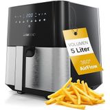 Clatronic® heteluchtfriteuse XXL - 5L heteluchtfriteuse voor vetvrij frituren, roestvrijstalen friteuse met digitaal touchscreen, 360° luchtstroom,heteluchtfriteuse met 8 programma's, 1450 W-FR 3782 H