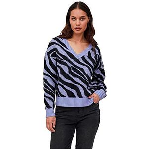 Vila Dames Viril Feami Mix V-hals L/S Knit Top-Noos Pullover, Pale Iris/patroon: met zwart, XXL