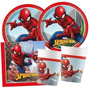 Procos - Partyset S Spider Man Crime Fighter, 52-delige set, 16 borden, 16 bekers, 20 servetten, wegwerpservies, feestservies, tafeldecoratie