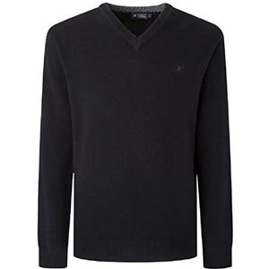 Hackett London Heren Merino Cash Mix V NCK Pullover Sweater, zwart, L