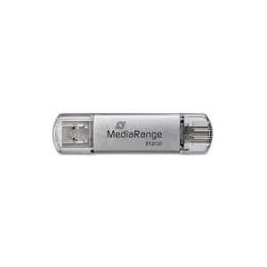 MediaRange USB 3.2 Gen 1 Combo Flash Drive met USB-A en USB-C, met beschermkappen, zilver, 512GB