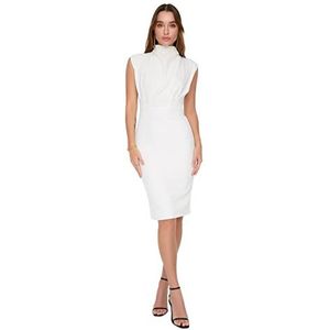TRENDYOL Damesjurk, rechte midi-mouwen, voor dag en nacht, slanke jurk, ecru, 36