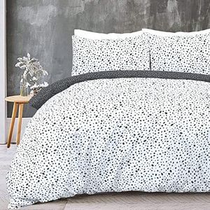 Sleepdown Polka Dots Omkeerbaar Zwart Wit Mono Dekbedovertrek Kussensloop Beddengoed Set Zacht Gemakkelijk Onderhoud - Eenpersoons (135cm x 200cm)
