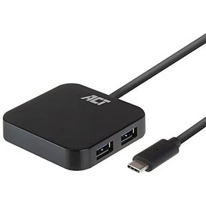 ACT USB C hub met voeding, USB verdeler 2-poorts USB 3.0 Hub 5Gbps, Plug & Play, voor Notebook / Desktop PC - AC6410,zwart