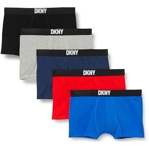 DKNY Boxershorts voor heren, zwart/grijs/rood/blauw/marineblauw, superzacht katoen met elastische nylon band, comfortabel en elastisch ondergoed, verpakking van 5 stuks, zwart/grijs/rood/blauw, S