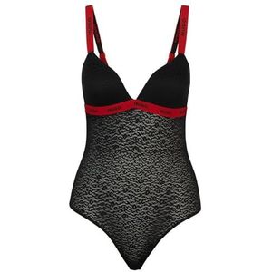 HUGO Sporty Lace Bra Bodysuit voor dames, zwart 1, S
