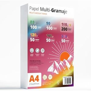 A4-vellen, multifunctioneel papier voor printer, schrijven, tekenen of knutselwerk, witte folie, A4-papier voor thuisgebruik, school of bedrijf, kantoor (verpakking met meerdere gramgewicht 100 grams)