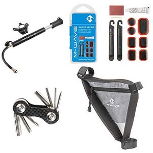 M-Wave Repairkit voor volwassenen, uniseks, WP fietsgereedschap, reparatieset, reparatieset, gereedschap, minipomp, zwart