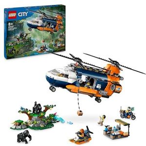 LEGO City Jungleonderzoekers: helikopter bij de basis, Bouwpakket voor Kinderen met 5 minifiguren en 3 Speelgoed Dieren Figuren van Gorillas, Cadeau voor Jongens en Meisjes vanaf 8 jaar 60437
