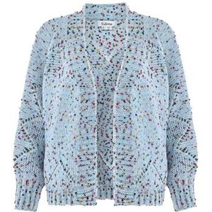 Sidona Dames kleurrijk versierde, stijlvolle gebreide jas polyester lichtblauw meerkleurig maat M/L, lichtblauw, meerkleurig, M