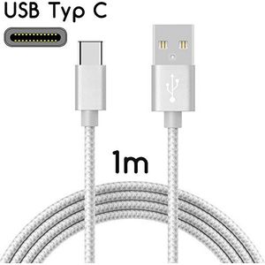 TheSmartGuard | USB-C kabel op USB 2.0 | Nylon oplaadkabel met USB type C aansluiting | Lengte: 1 meter / 1 m | Kleur: zilver