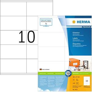 HERMA 4425 Universele etiketten A4 groot (105 x 57 mm, 100 velle, papier, mat) zelfklevend, bedrukbaar, permanente klevende adreslabels, 1.000 etiketten voor printer, wit