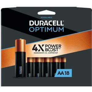 Duracell Optimum 18 AA-batterijen met power-boost, dual-A met lange voeding, alkaline-batterijen AA voor huishoudelijke en kantoorapparatuur (verpakking kan variëren)