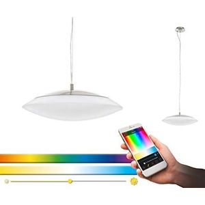 Eglo Connect Frattina-C Led-hanglamp, 1 lichtpunt, gemaakt van nikkel mat staal en witte kunststof, kleurtemperatuurverandering (warm, neutraal, koud)