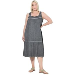 Ulla Popken jerseyjurk voor dames, grote maten, plus size, met volants en steekzakken, grafietgrijs, 42-44