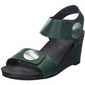 CA'SHOTT A/S Casalberta Dames Velcro Button Leather Heeled Sandal, Bottle Green, 38 EU, flesgroen, 38 EU