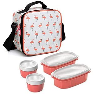 Tatay Urban Food vrijetijdskoeltas, inhoud 3 l, met 4 luchtdichte doekjes (2 x 0,5 l, 2 x 0,2 l), flamingo-print, afmetingen 22,5 x 10 x 22 cm