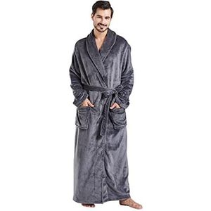FashGudim Heren gewaden grote en lange volledige lengte pluche fleece lange gewaad voor mannen badjas sjaal kraag warme winter huis gewaden, grijs, 5X-Large-6X-Large Big Tall