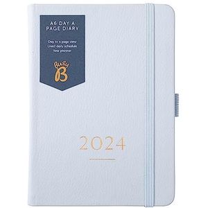 Busy B Compacte A6-dag-paginagenda, januari tot december 2024, A6 Cloud Blue, kunstlederen dagplanner met gelinieerde pagina's, notities en jaarplanner