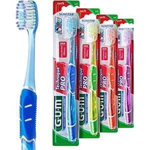GUM Technique PRO-tandenborstel compacte zachte/microfijne haren voor grondige en zachte tandplakverwijdering in de interdentale ruimte en onder het tandvlees / 4 stuks