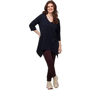 Ulla Popken T-shirt met V-hals en kanten zoom van milieuvriendelijk katoen, marineblauw, 50-52 dames, Marineblauw, 48-50