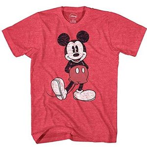 Disney Heren full size Mickey Mouse Distressed Look T-shirt, Rode Htr, XL