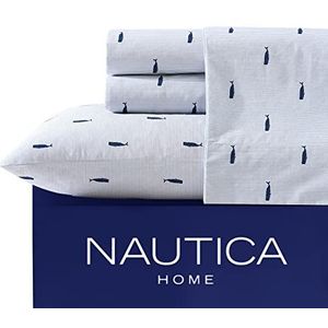 Nautica - Kingsize lakenset, katoenen percal beddengoedset, knapperig en cool, lichtgewicht en ademend (walvis streep blauw, kingsize)