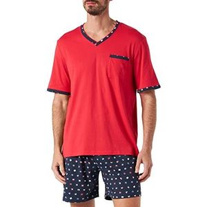 Damart - Pyjashort Heren - Pyjamaset voor Heren - Jersey Mesh - Bovenstuk met V-hals en Pyjamabroek - Warm en Comfortabel - Onderhoudsvriendelijk, Rood, S (Fabrikant maat 86/93)