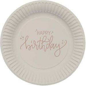 Folat 68702 decoratie roze, crème, champagne gouden borden, crème roos, 23 cm, 8 stuks, geraffineerd, jongen en levendig verjaardag, Happy Birthday-servies voor vrouwen en meisjes