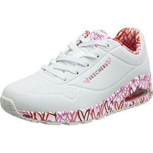 Skechers Uno liefdevolle liefde dames Sneaker, White Durabuck/Red&Pink Mesh Trim, 40 EU