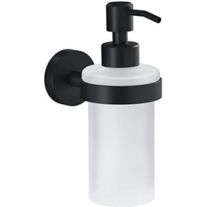 tesa® MOON BLACK Zeepdispenser, mat zwart, satijn glas, 200 ml - Handzeepdispenser voor Industriële en Moderne Badkamers - Zonder Boren, Zelfklevend - 171 mm x 70 mm x 119 mm