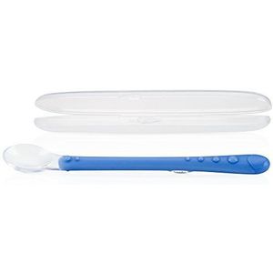Nuby - Zachte siliconen lepel met opbergdoos - flexibele lepel met Easy Grip™ handvat en zachte siliconen voor baby's en peuters - BPA-vrij - blauw - 6+ maanden