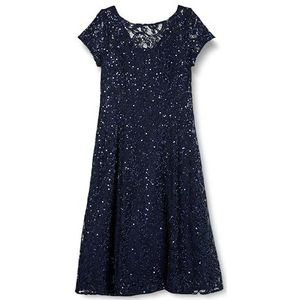 Gina Bacconi Halflange damesjurk met kapmouwen, pailletten, kanten jurk, cocktailjurk, marineblauw, 44