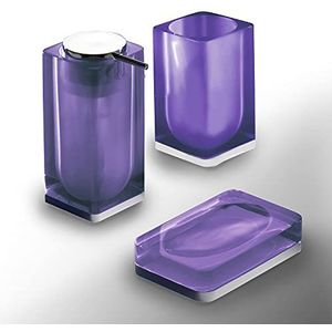 GEDY Iceberg Set van 3 kleuren, zeepbakje, zeepdispenser, tandenborstelhouder voor badkamer, 3 producten van kunsthars, paarse afwerking.
