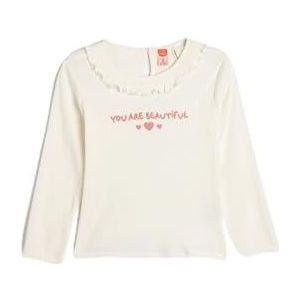 Koton Babygirl T-shirt met lange mouwen, ronde hals, geribbeld, geborduurd detail, katoen, ecru(010), 9-12 Maanden