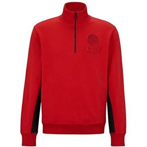BOSS Zerace sweatshirt voor heren van katoen-terry met ritssluiting op de kraag en details in racesportstijl, rood, XL