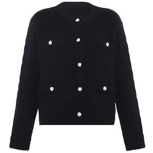 faina Dames zachte wind-twist-gebreide cardigan jas acryl zwart maat XL/XXL, zwart, XL