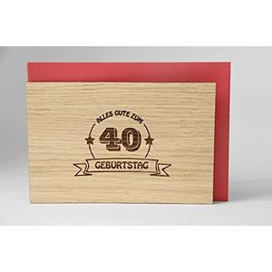 Originele houten wenskaart - 40e verjaardag - 100% handgemaakt in Oostenrijk, van eikenhout gemaakte cadeaukaart, verjaardagskaart, wenskaart, vouwkaart, ansichtkaart