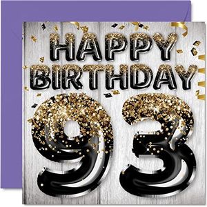 93e verjaardagskaart voor mannen - zwarte en gouden glitterballonnen - gelukkige verjaardagskaarten voor 93-jarige man, vader, overgrootvader, opa oma, 145 mm x 145 mm, drieënnegentig drieënnegentig