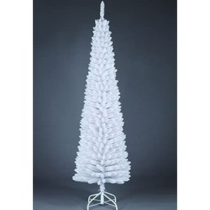 SHATCHI Kunstmatige stroomden slanke kerstboom kerstboom vakantie huisdecoraties met puntige punten en metalen standaard, wit, 1,8 m