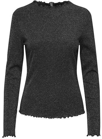Only - Onlemma Life Ls Glitter Top - Zwart - T-shirt - Dames